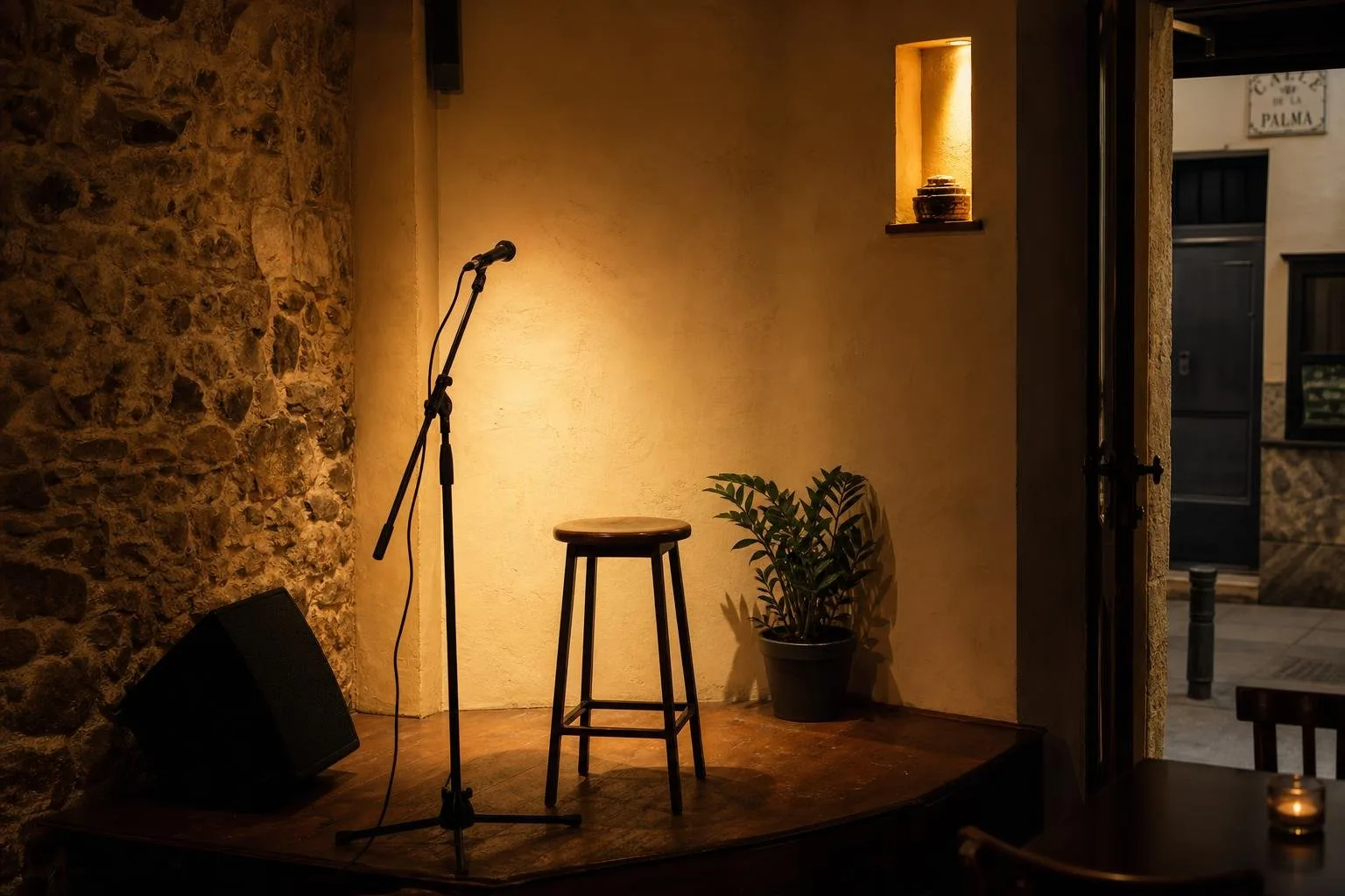 Auriculares y micrófono sobre una mesa de madera